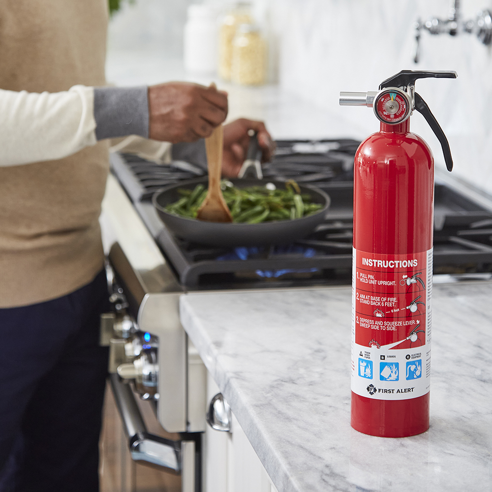 Fire Extinguisher on Kitchen Countertop