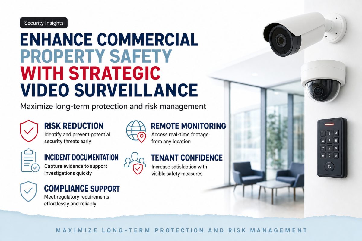 High-resolution video surveillance camera installed on commercial building exterior