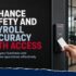 Image alt text suggestion: "Michigan business employee using scan-card access control system at office entrance"