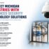 High-resolution security cameras monitoring an industrial facility at dusk