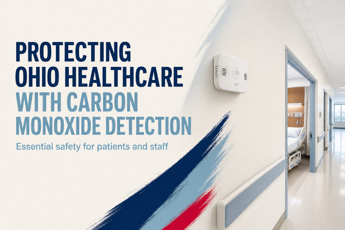 Carbon monoxide detector installed in a hospital hallway